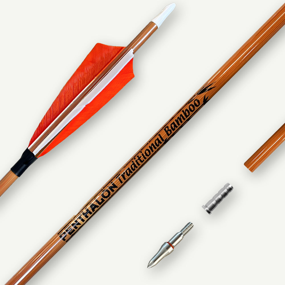 Penthalon Traditional Bamboo Carbon Arrows – Natural Feathers