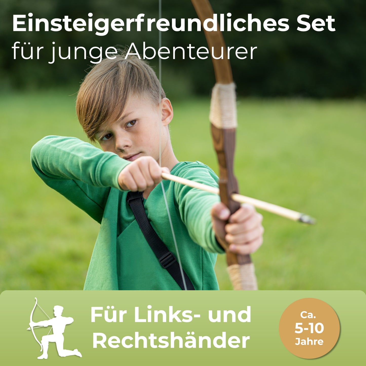 BOWRILLA Holzbogen Set mit 10 Pfeilen, Köcher, 3 Zielscheiben und Aufbewahrungstasche