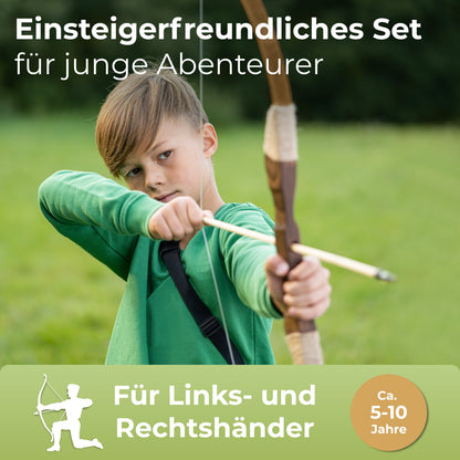 BOWRILLA Holzbogen Set mit 10 Pfeilen, Köcher, 3 Zielscheiben und Aufbewahrungstasche