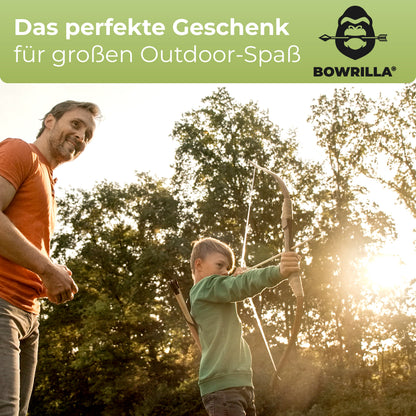 BOWRILLA Holzbogen Set mit 10 Pfeilen, Köcher, 3 Zielscheiben und Aufbewahrungstasche