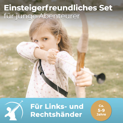 BOWRILLA Holzbogen Set mit 6 Saugnapf-Pfeilen, Zielscheibe, Köcher und Tasche