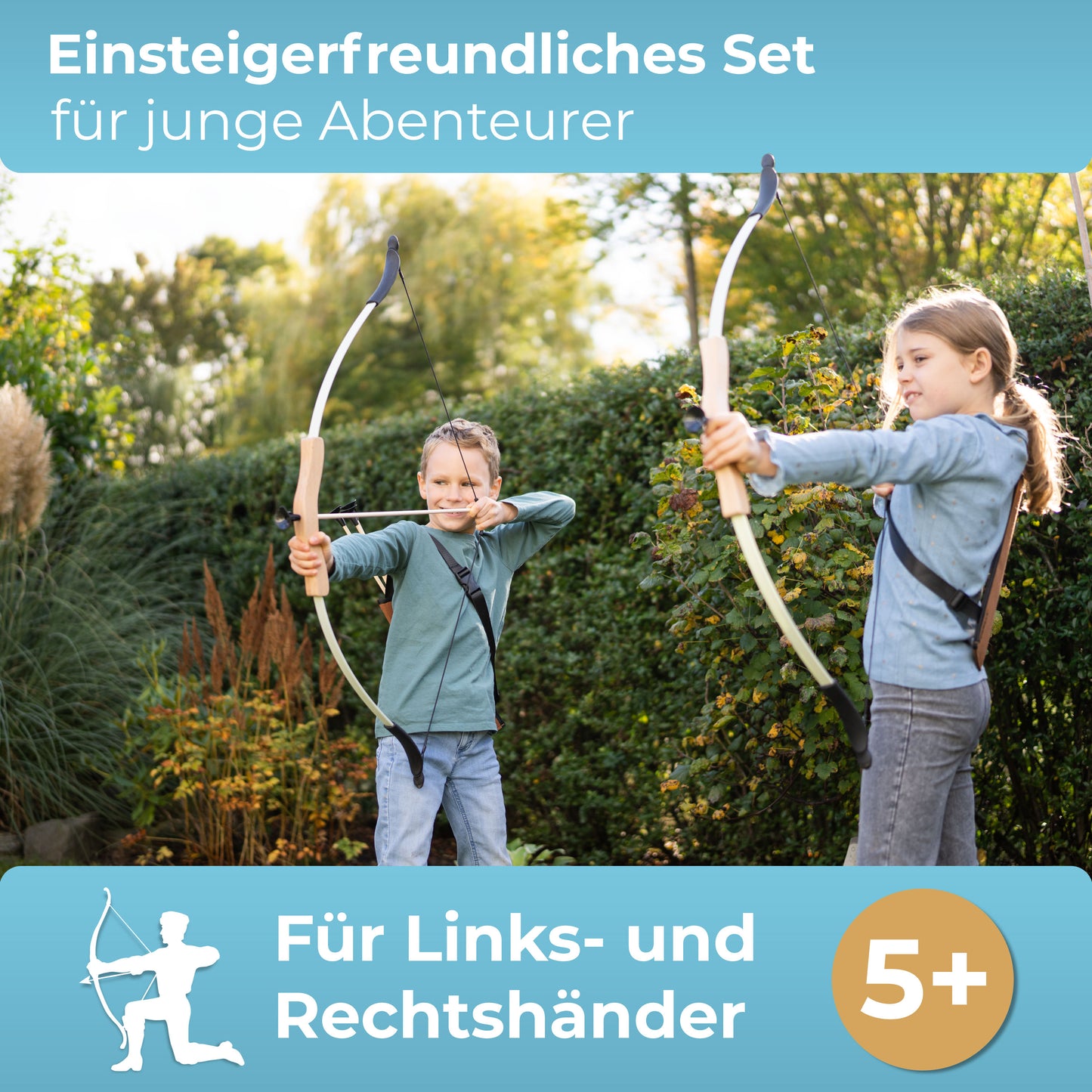 BOWRILLA Takedown Kinderbogen – Fiberglas & Holz, mit Saugnapfpfeilen, Köcher & Zielscheibe