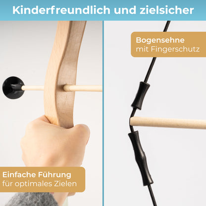 BOWRILLA Takedown Kinderbogen – Fiberglas & Holz, mit Saugnapfpfeilen, Köcher & Zielscheibe