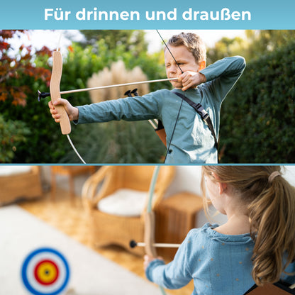BOWRILLA Takedown Kinderbogen – Fiberglas & Holz, mit Saugnapfpfeilen, Köcher & Zielscheibe