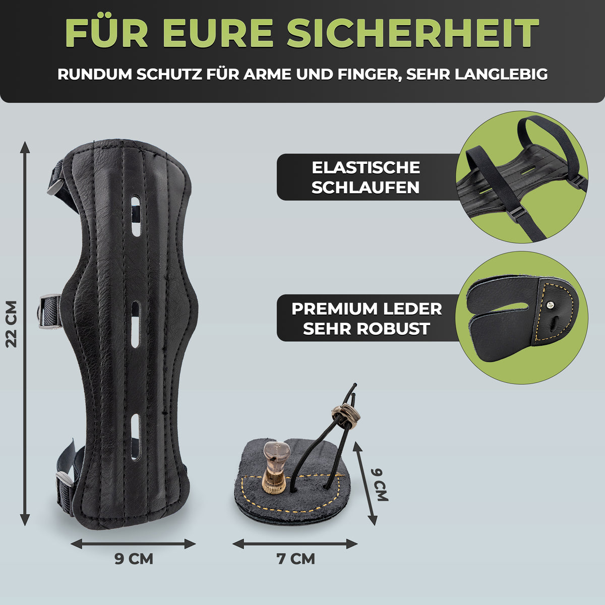 BOWRILLA Armschutz und Fingertab Set für Kinder 6 bis 15 Jahre