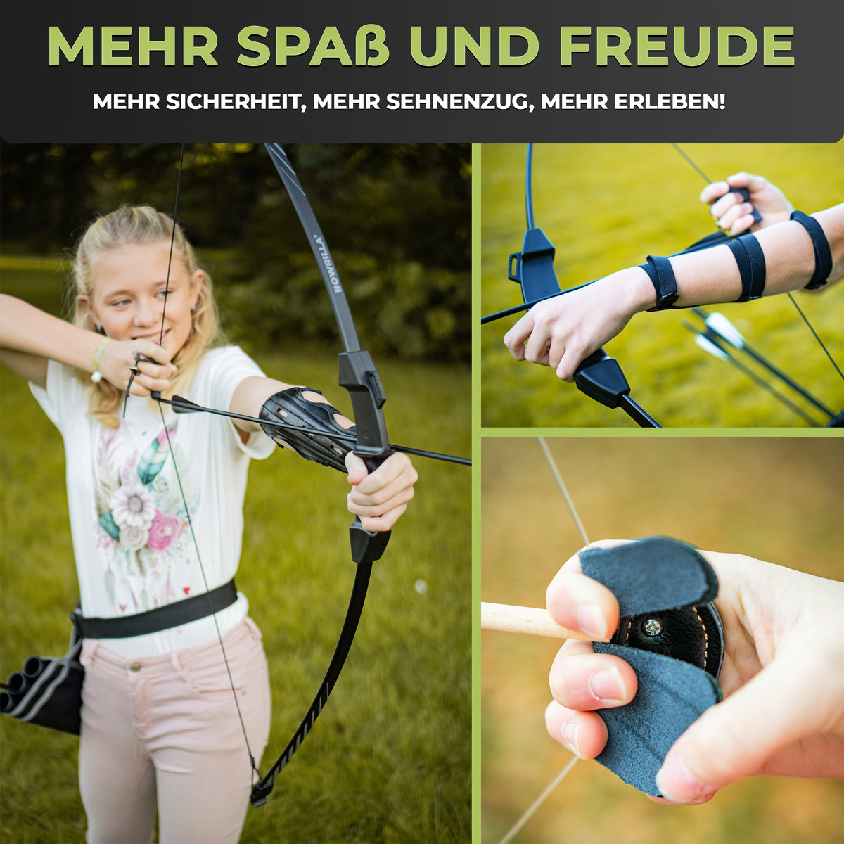 BOWRILLA Armschutz und Fingertab Set für Kinder 6 bis 15 Jahre