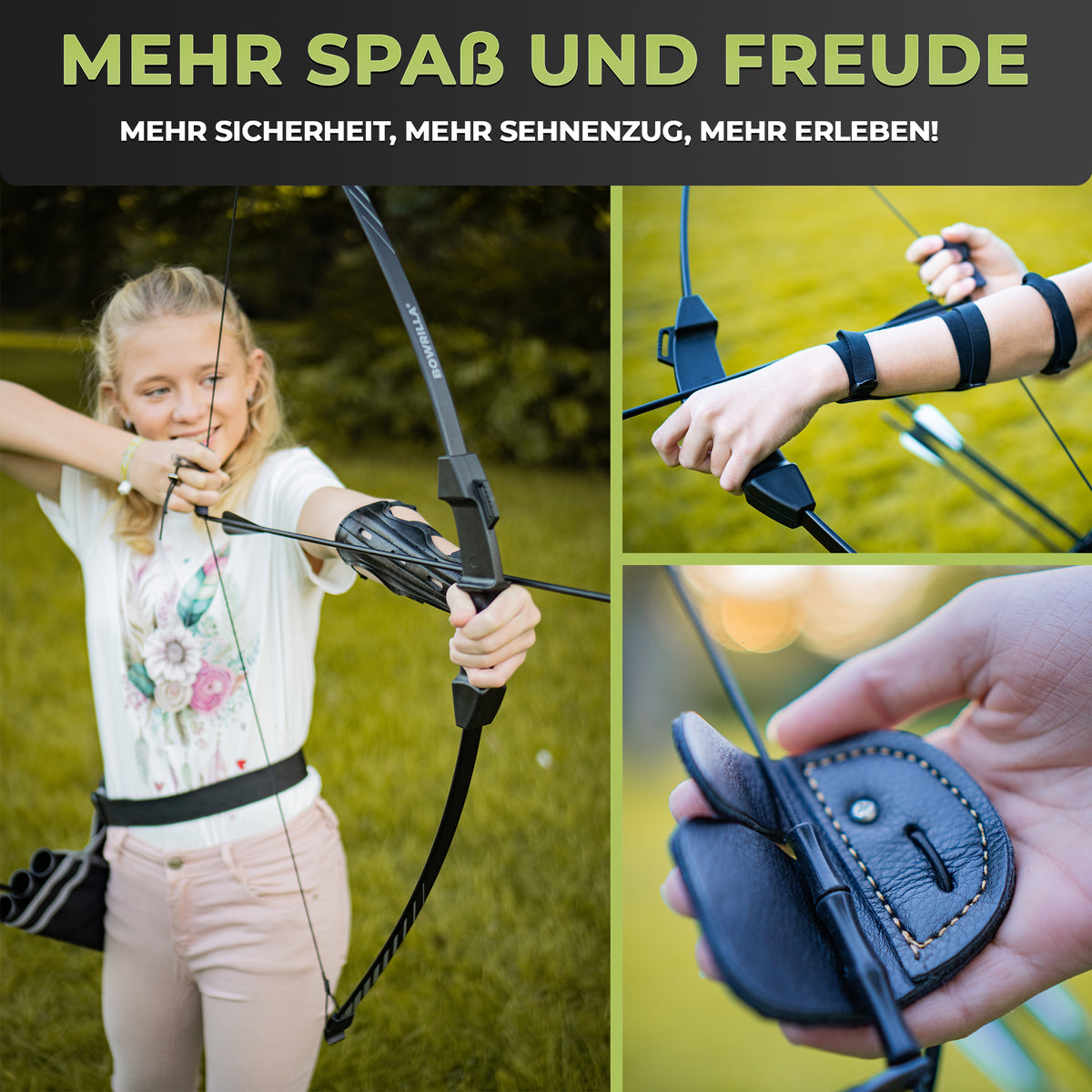 BOWRILLA Armschutz und Fingertab Set für Kinder 6 bis 15 Jahre