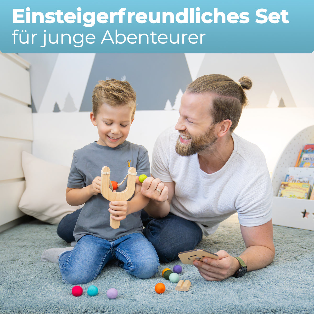 BOWRILLA Abenteurer-Zwille Set – Holz, mit Filzkugeln & Zielen
