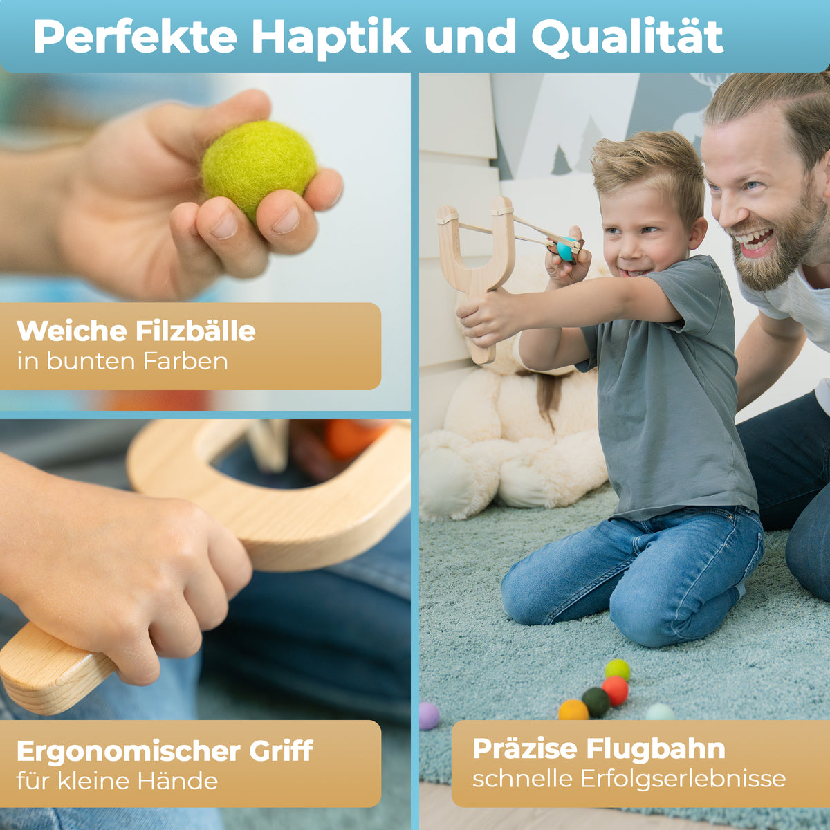 BOWRILLA Abenteurer-Zwille Set – Holz, mit Filzkugeln & Zielen