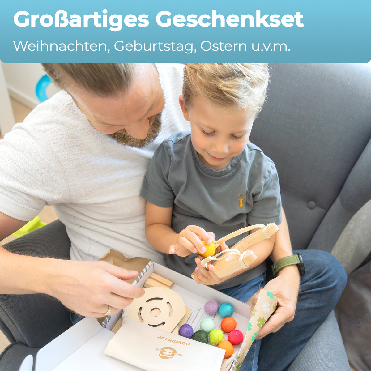 BOWRILLA Abenteurer-Zwille Set – Holz, mit Filzkugeln & Zielen