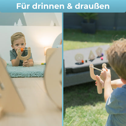 BOWRILLA Abenteurer-Zwille Set – Holz, mit Filzkugeln & Zielen